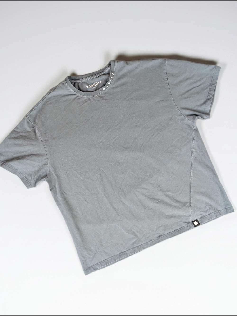 YOUNGLA Crew Neck Oversized Short Sleeve T-Shirt Men's XL‎ Blue/Gray Heavy